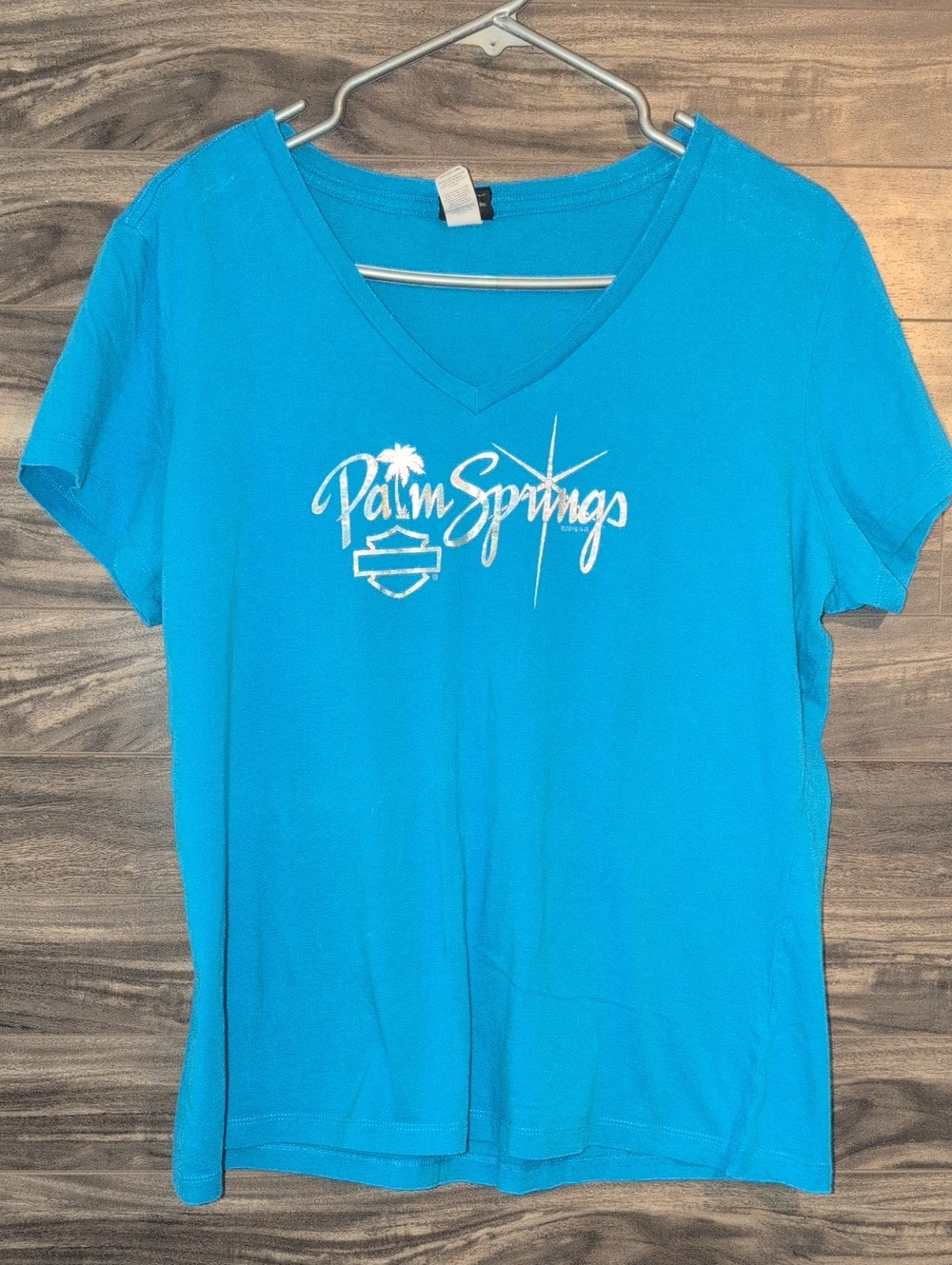 Harley-Davidson Palm Springs California Graphic V-Neck Tee Turquoise Blue XL